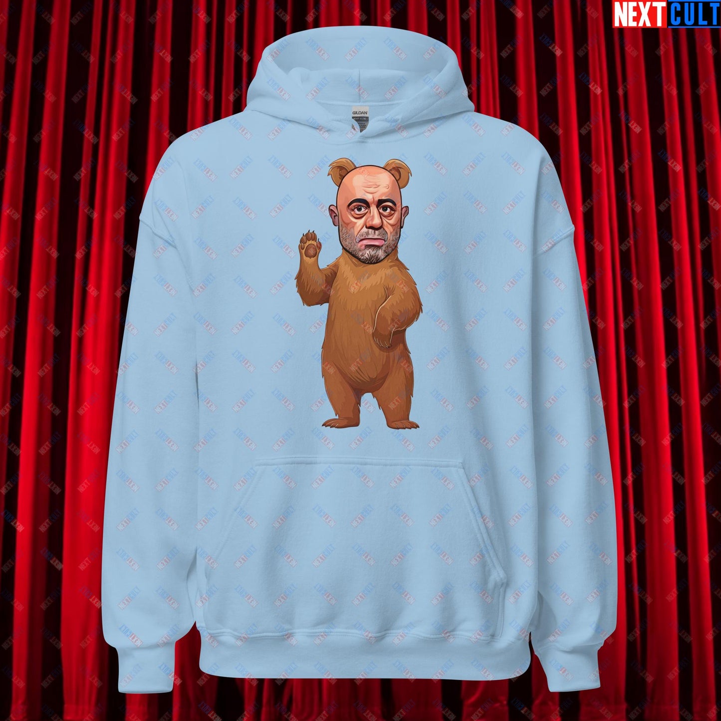Joe Rogan Grizzly Bear Rogie Bear Funny JRE Podcast Unisex Hoodie Light Blue Hoodies Joe Rogan Podcasts Stand-up Comedy Next Cult Brand