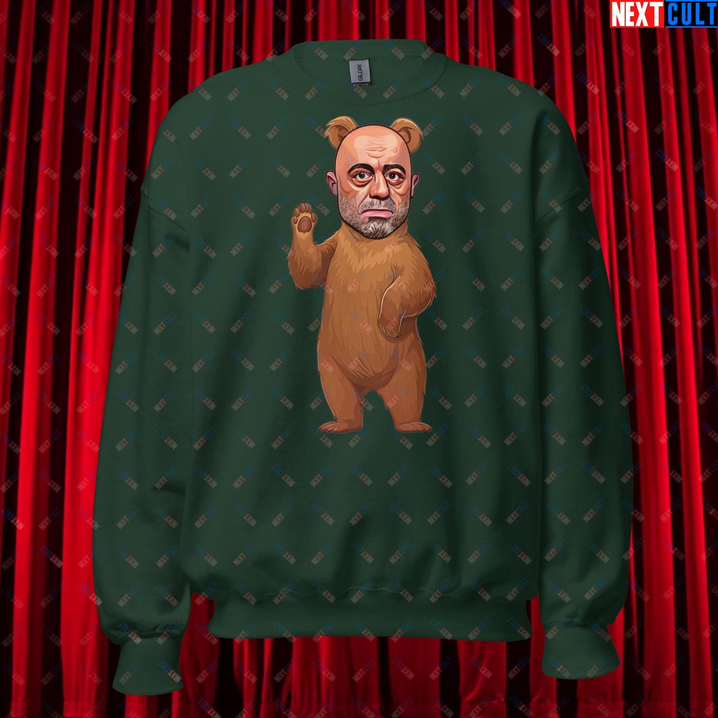 Joe Rogan Grizzly Bear Rogie Bear Funny JRE Podcast Unisex Sweatshirt Forest Green Sweatshirts Joe Rogan Podcasts Stand-up Comedy Next Cult Brand