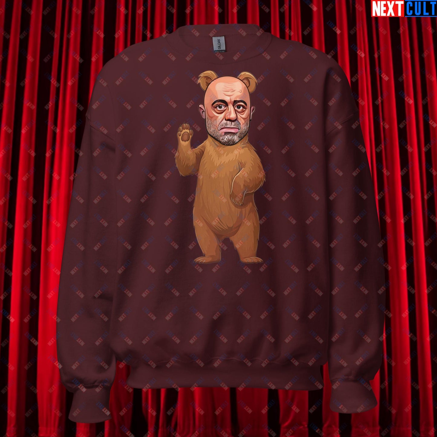 Joe Rogan Grizzly Bear Rogie Bear Funny JRE Podcast Unisex Sweatshirt Maroon Sweatshirts Joe Rogan Podcasts Stand-up Comedy Next Cult Brand