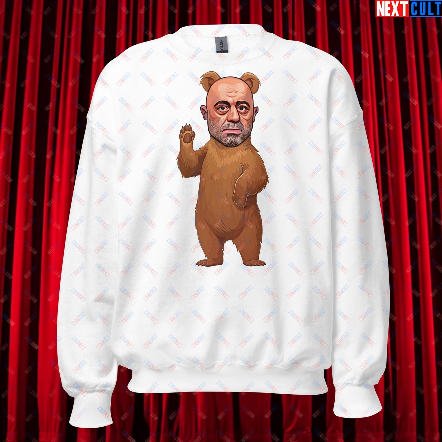 Joe Rogan Grizzly Bear Rogie Bear Funny JRE Podcast Unisex Sweatshirt White Sweatshirts Joe Rogan Podcasts Stand-up Comedy Next Cult Brand