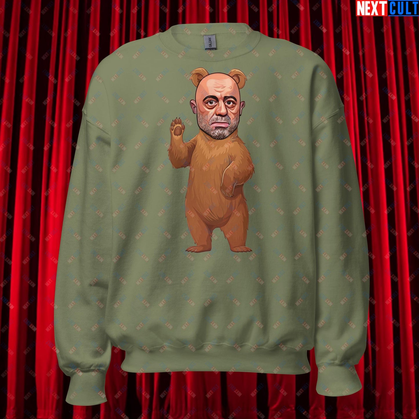 Joe Rogan Grizzly Bear Rogie Bear Funny JRE Podcast Unisex Sweatshirt Military Green Sweatshirts Joe Rogan Podcasts Stand-up Comedy Next Cult Brand