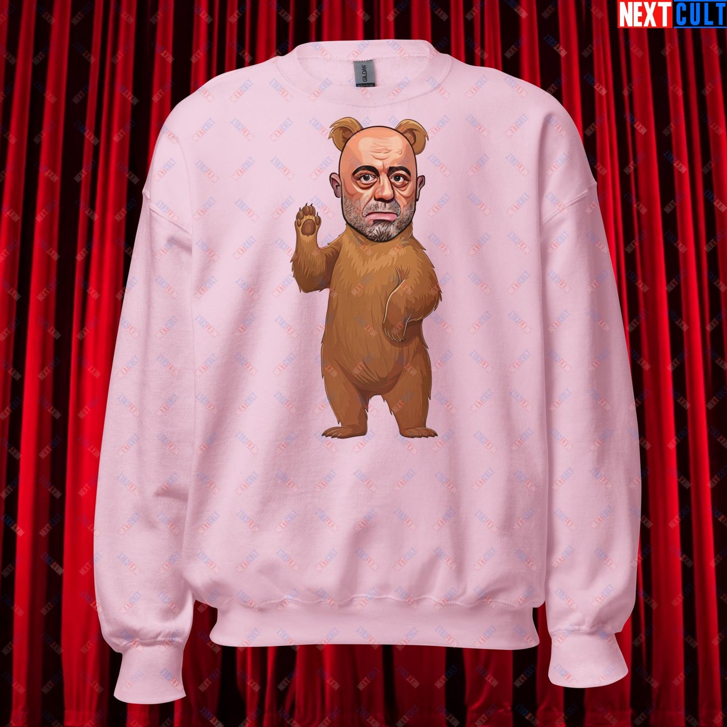 Joe Rogan Grizzly Bear Rogie Bear Funny JRE Podcast Unisex Sweatshirt Light Pink Sweatshirts Joe Rogan Podcasts Stand-up Comedy Next Cult Brand