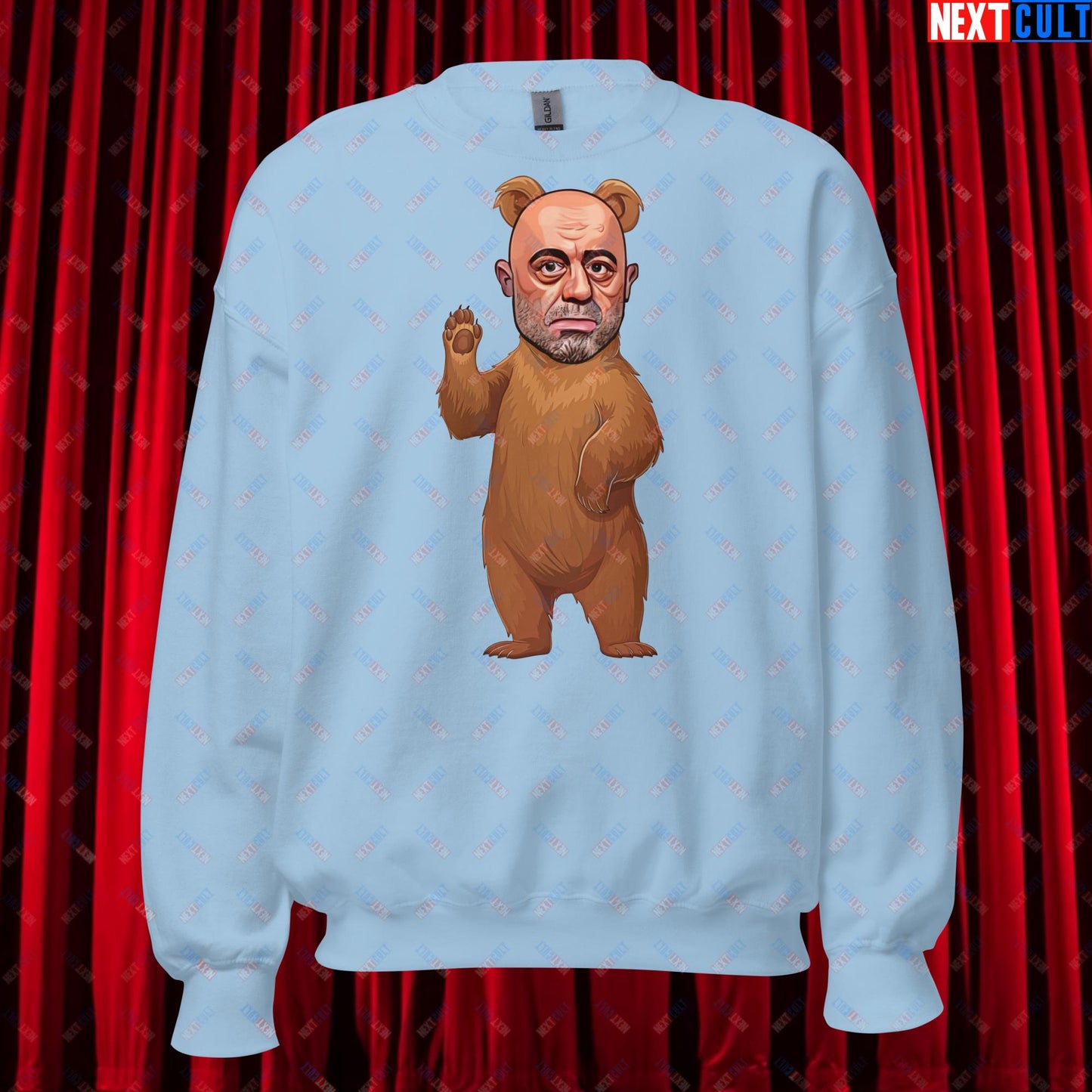 Joe Rogan Grizzly Bear Rogie Bear Funny JRE Podcast Unisex Sweatshirt Light Blue Sweatshirts Joe Rogan Podcasts Stand-up Comedy Next Cult Brand