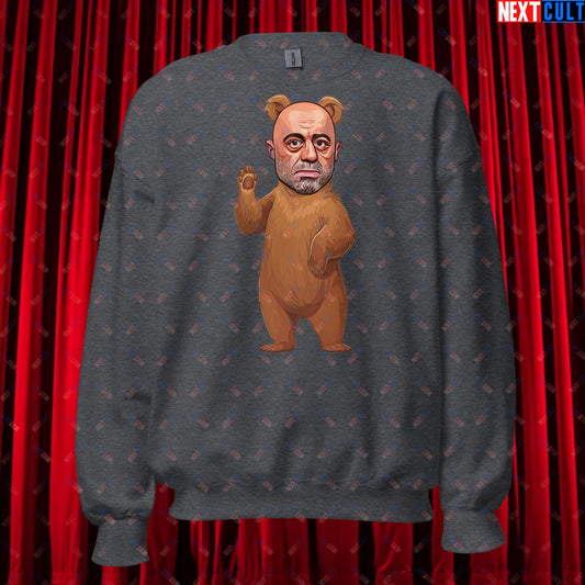 Joe Rogan Grizzly Bear Rogie Bear Funny JRE Podcast Unisex Sweatshirt Dark Heather Sweatshirts Joe Rogan Podcasts Stand-up Comedy Next Cult Brand