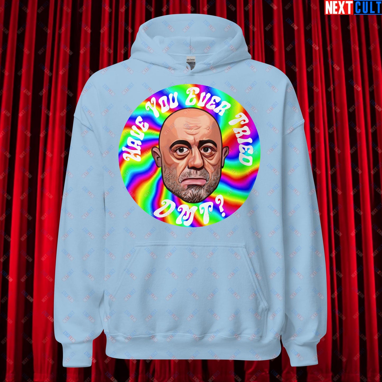 Joe Rogan Have You Ever Tried DMT Funny JRE Podcast Unisex Hoodie Light Blue Hoodies Joe Rogan Podcasts Stand-up Comedy Next Cult Brand