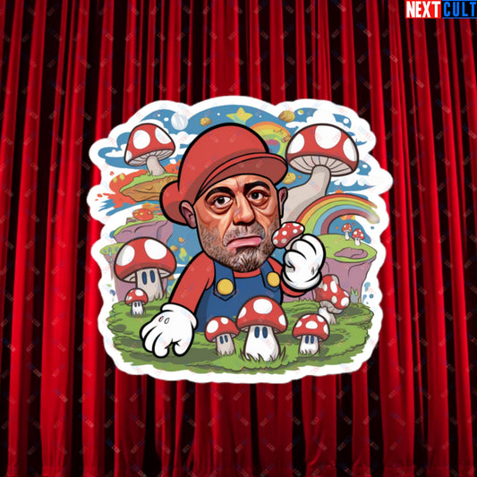 Joe Rogan Psilocybin Mushroom Funny Super Mario Magic Shrooms JRE Podcast Bubble-free stickers 4″×4″ Stickers Joe Rogan Podcasts Stand-up Comedy Video Games Next Cult Brand