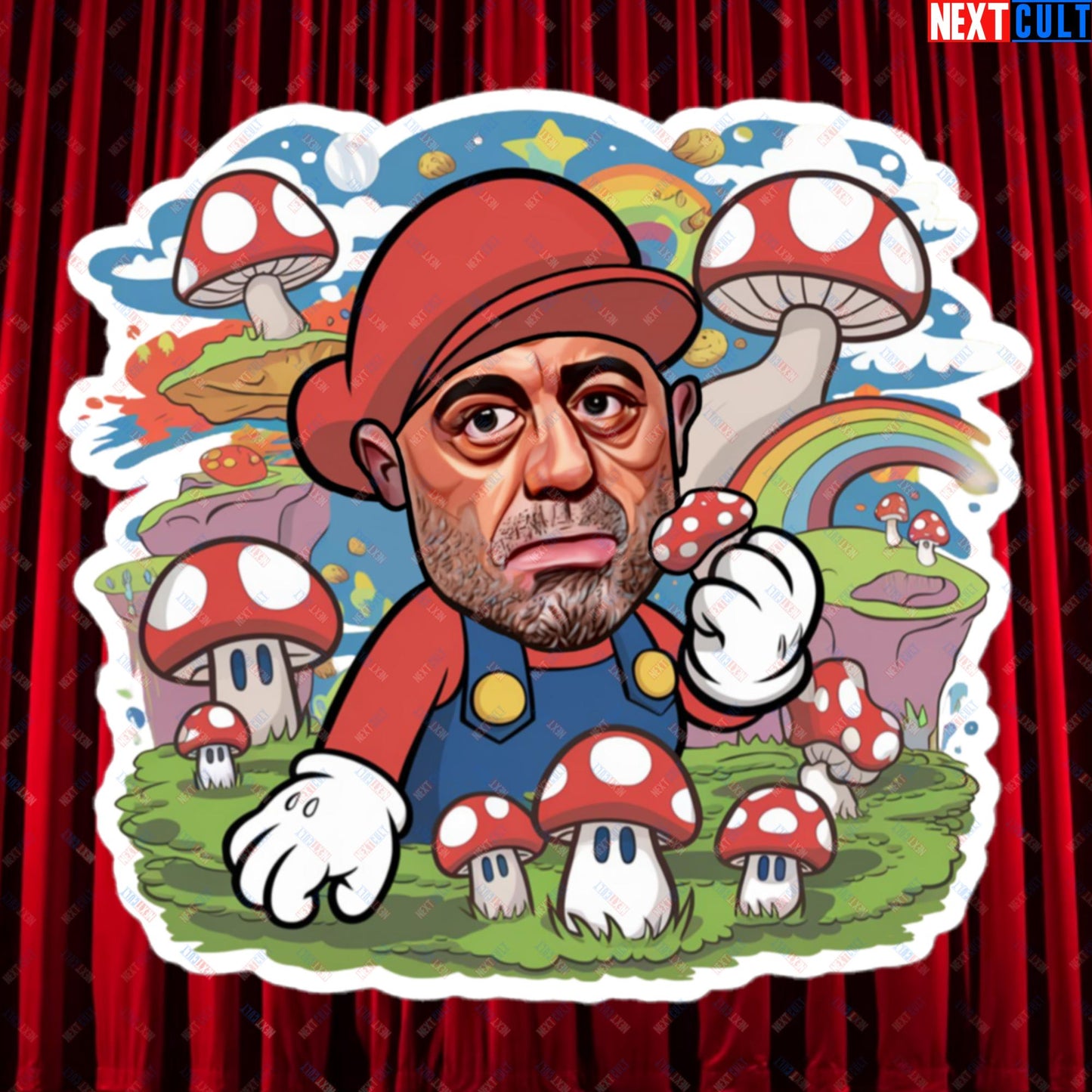 Joe Rogan Psilocybin Mushroom Funny Super Mario Magic Shrooms JRE Podcast Bubble-free stickers 5.5″×5.5″ Stickers Joe Rogan Podcasts Stand-up Comedy Video Games Next Cult Brand