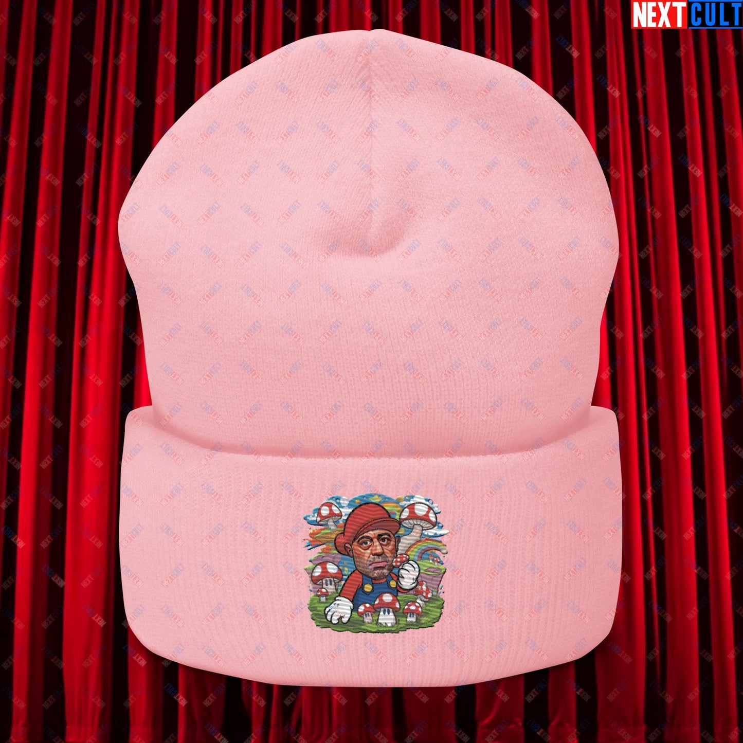 Joe Rogan Psilocybin Mushroom Funny Super Mario Magic Shrooms JRE Podcast Cuffed Beanie Baby Pink Hats Joe Rogan Podcasts Stand-up Comedy Video Games Next Cult Brand
