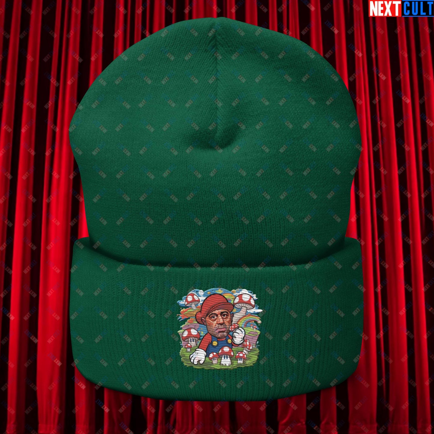 Joe Rogan Psilocybin Mushroom Funny Super Mario Magic Shrooms JRE Podcast Cuffed Beanie Spruce Hats Joe Rogan Podcasts Stand-up Comedy Video Games Next Cult Brand