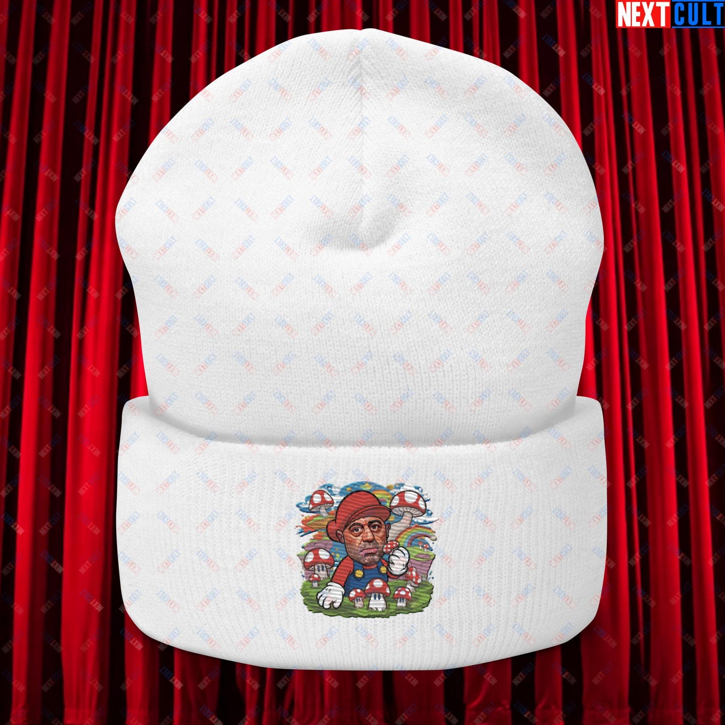 Joe Rogan Psilocybin Mushroom Funny Super Mario Magic Shrooms JRE Podcast Cuffed Beanie White Hats Joe Rogan Podcasts Stand-up Comedy Video Games Next Cult Brand