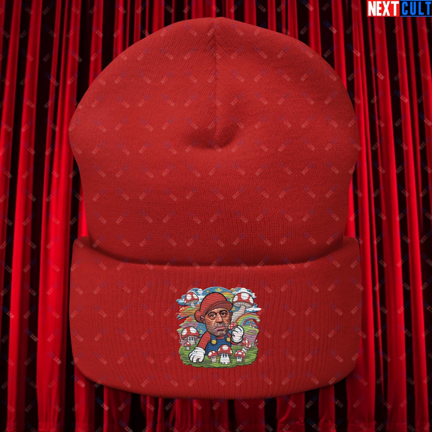 Joe Rogan Psilocybin Mushroom Funny Super Mario Magic Shrooms JRE Podcast Cuffed Beanie Red Hats Joe Rogan Podcasts Stand-up Comedy Video Games Next Cult Brand