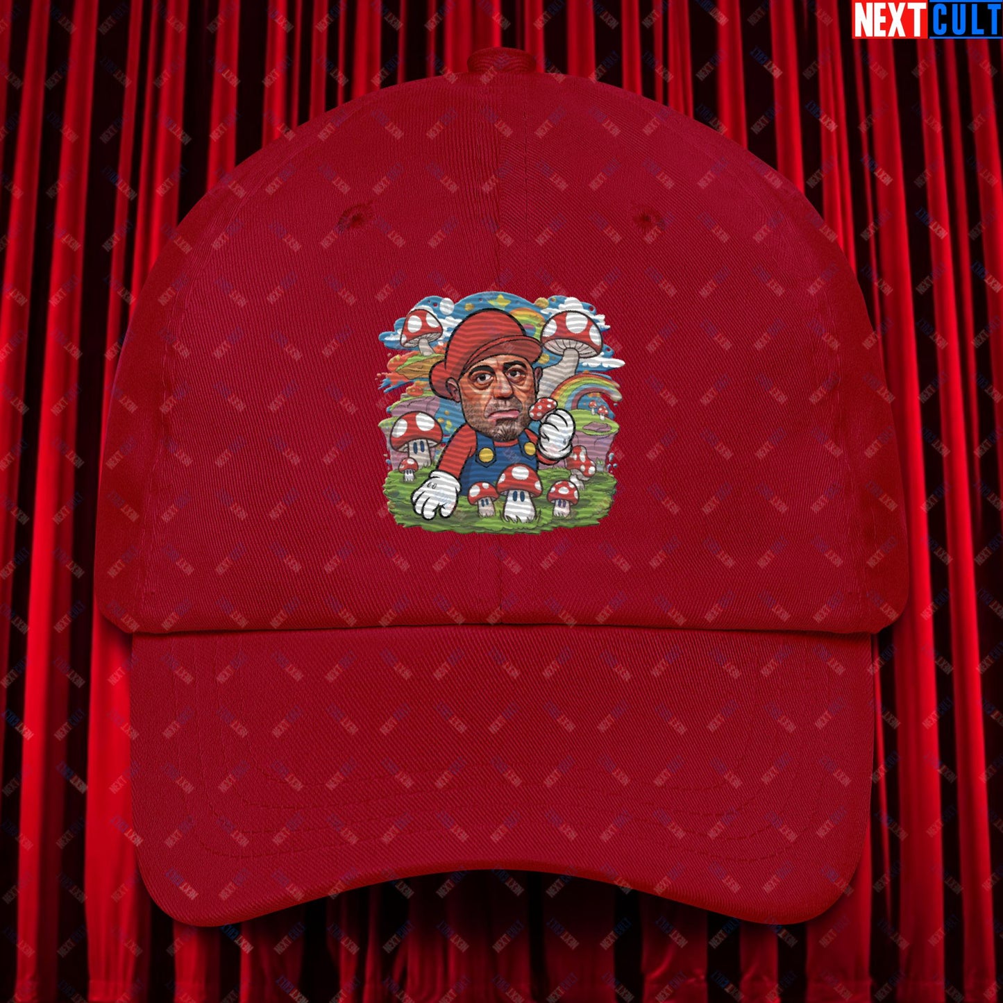 Joe Rogan Psilocybin Mushroom Funny Super Mario Magic Shrooms JRE Podcast Dad hat Cranberry Hats Joe Rogan Podcasts Stand-up Comedy Video Games Next Cult Brand
