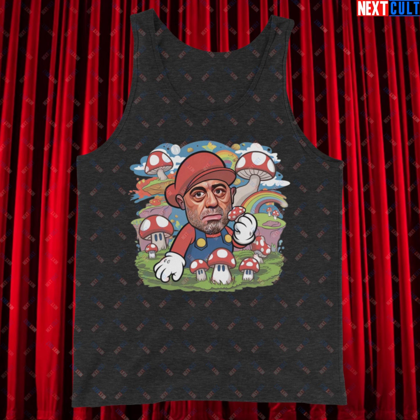 Joe Rogan Psilocybin Mushroom Funny Super Mario Magic Shrooms JRE Podcast Tank Top Charcoal-Black Triblend Tank Tops Joe Rogan Podcasts Stand-up Comedy Video Games Next Cult Brand