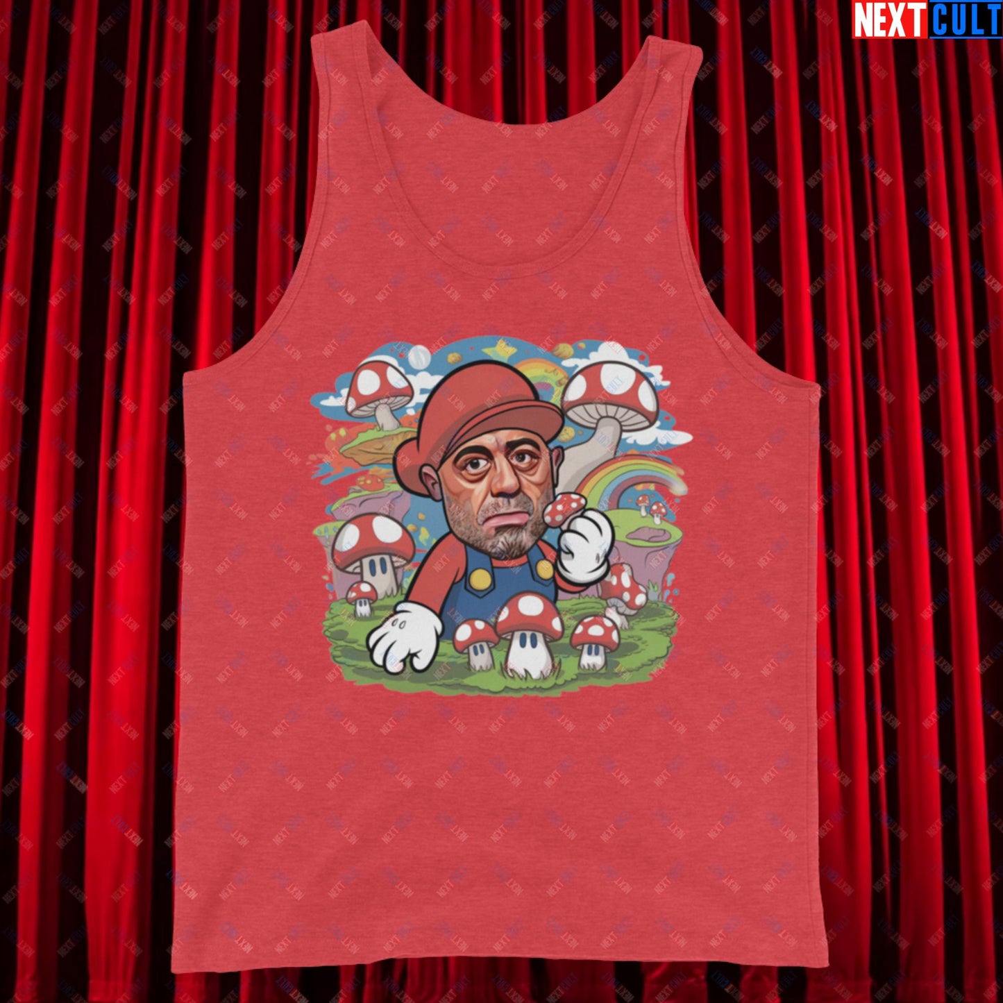 Joe Rogan Psilocybin Mushroom Funny Super Mario Magic Shrooms JRE Podcast Tank Top Red Triblend Tank Tops Joe Rogan Podcasts Stand-up Comedy Video Games Next Cult Brand