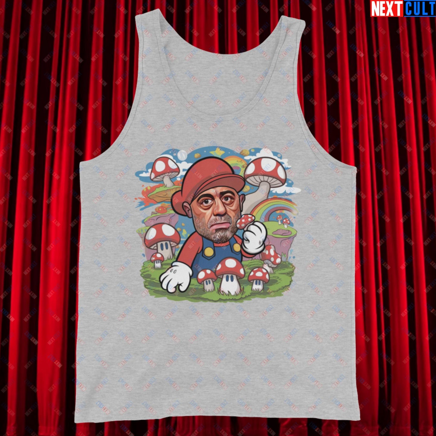 Joe Rogan Psilocybin Mushroom Funny Super Mario Magic Shrooms JRE Podcast Tank Top Athletic Heather Tank Tops Joe Rogan Podcasts Stand-up Comedy Video Games Next Cult Brand