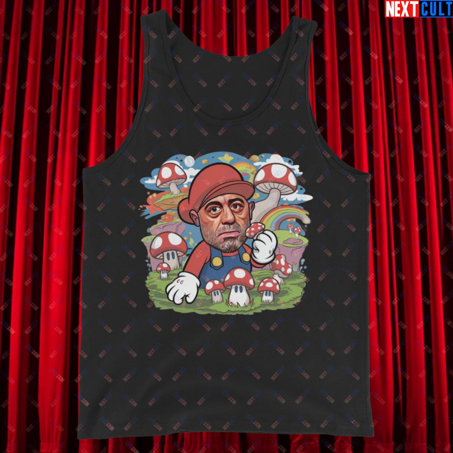 Joe Rogan Psilocybin Mushroom Funny Super Mario Magic Shrooms JRE Podcast Tank Top Black Tank Tops Joe Rogan Podcasts Stand-up Comedy Video Games Next Cult Brand