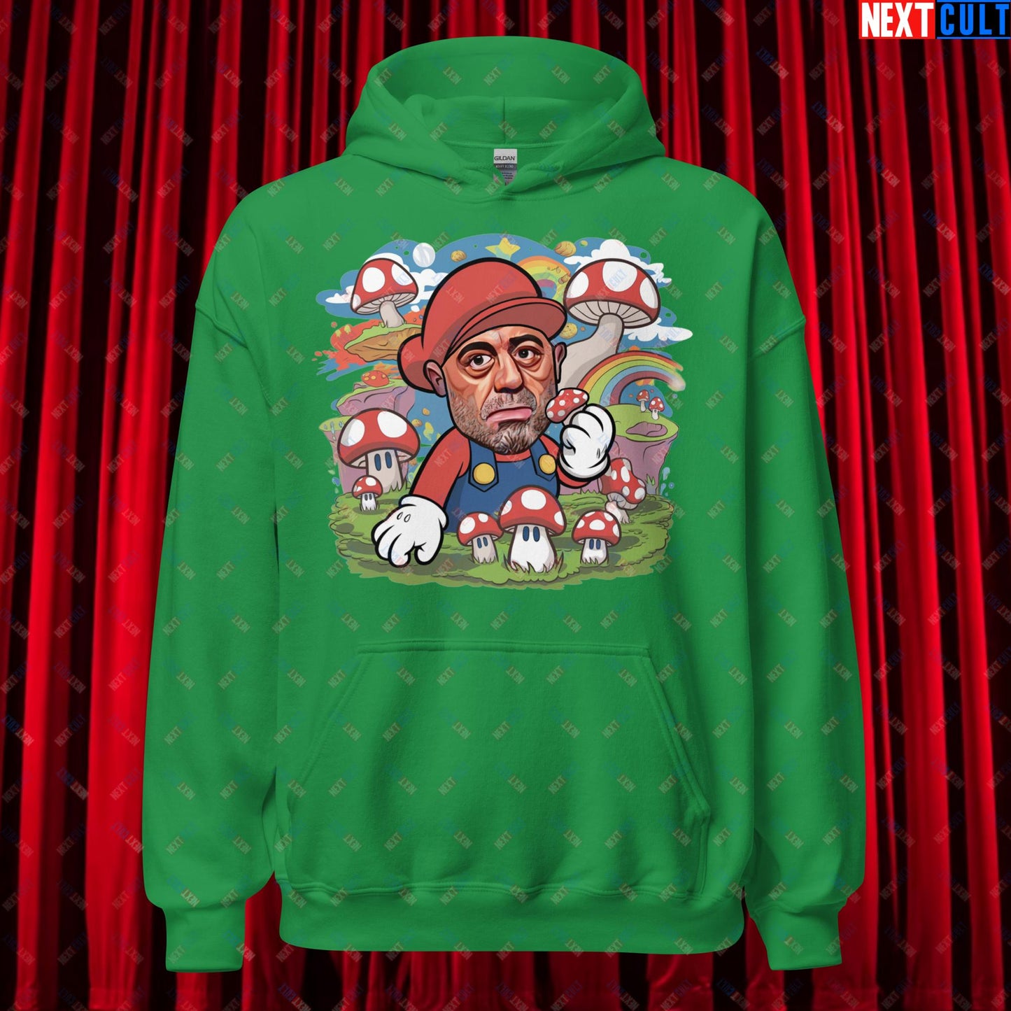 Joe Rogan Psilocybin Mushroom Funny Super Mario Magic Shrooms JRE Podcast Unisex Hoodie Irish Green Hoodies Joe Rogan Podcasts Stand-up Comedy Video Games Next Cult Brand