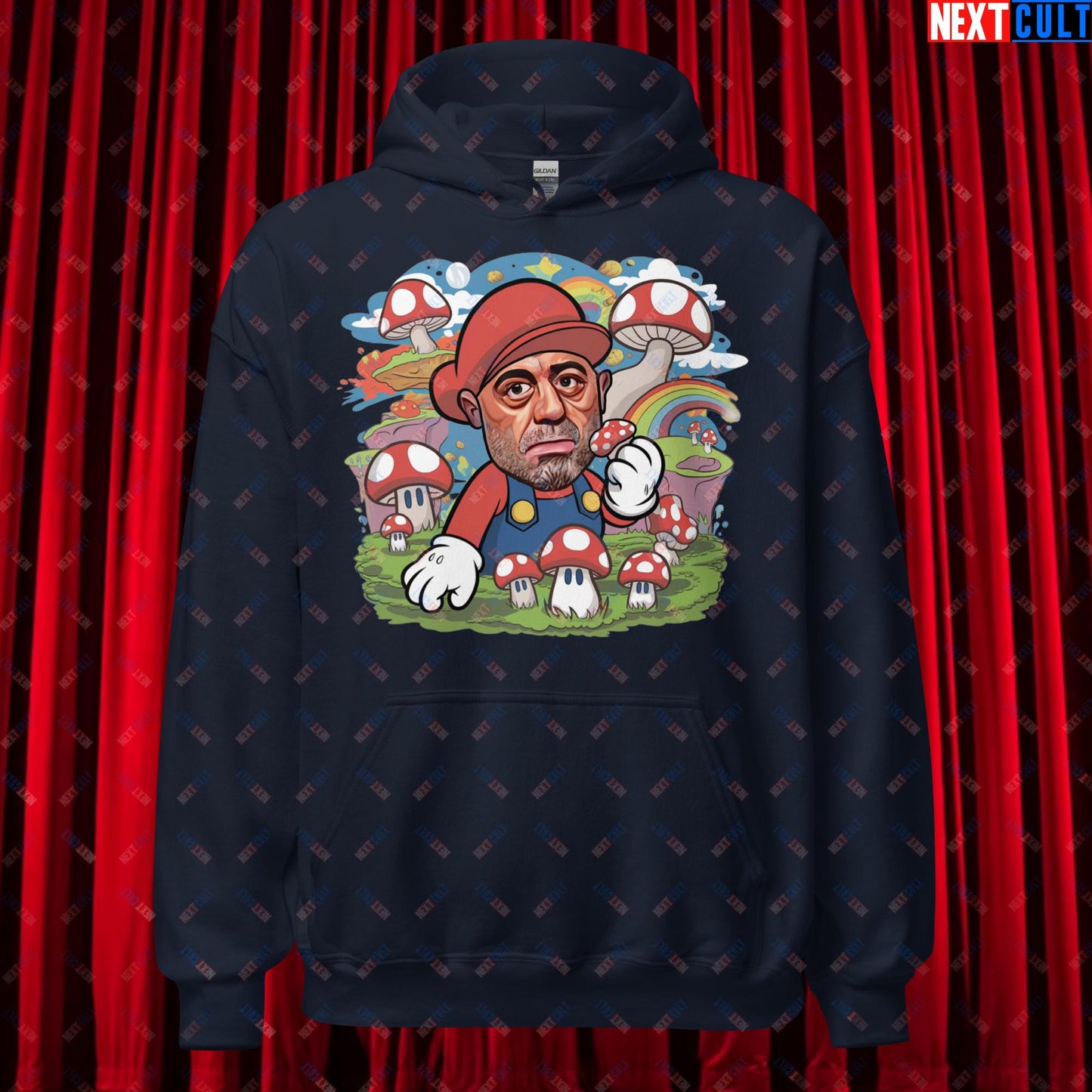Joe Rogan Psilocybin Mushroom Funny Super Mario Magic Shrooms JRE Podcast Unisex Hoodie Navy Hoodies Joe Rogan Podcasts Stand-up Comedy Video Games Next Cult Brand