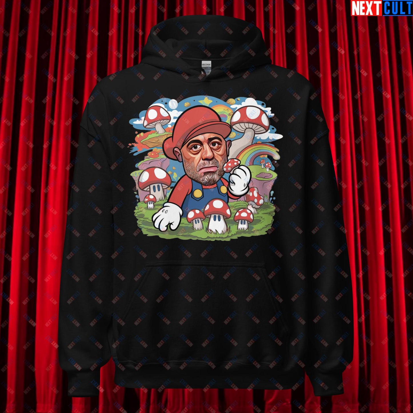 Joe Rogan Psilocybin Mushroom Funny Super Mario Magic Shrooms JRE Podcast Unisex Hoodie Black Hoodies Joe Rogan Podcasts Stand-up Comedy Video Games Next Cult Brand