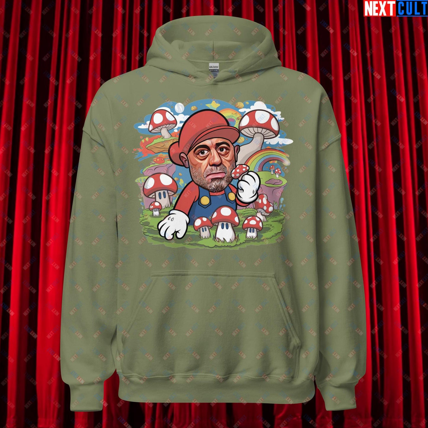 Joe Rogan Psilocybin Mushroom Funny Super Mario Magic Shrooms JRE Podcast Unisex Hoodie Military Green Hoodies Joe Rogan Podcasts Stand-up Comedy Video Games Next Cult Brand