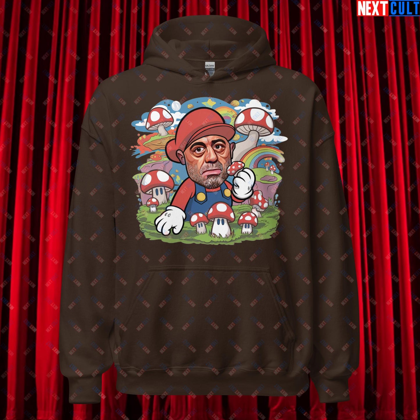 Joe Rogan Psilocybin Mushroom Funny Super Mario Magic Shrooms JRE Podcast Unisex Hoodie Dark Chocolate Hoodies Joe Rogan Podcasts Stand-up Comedy Video Games Next Cult Brand
