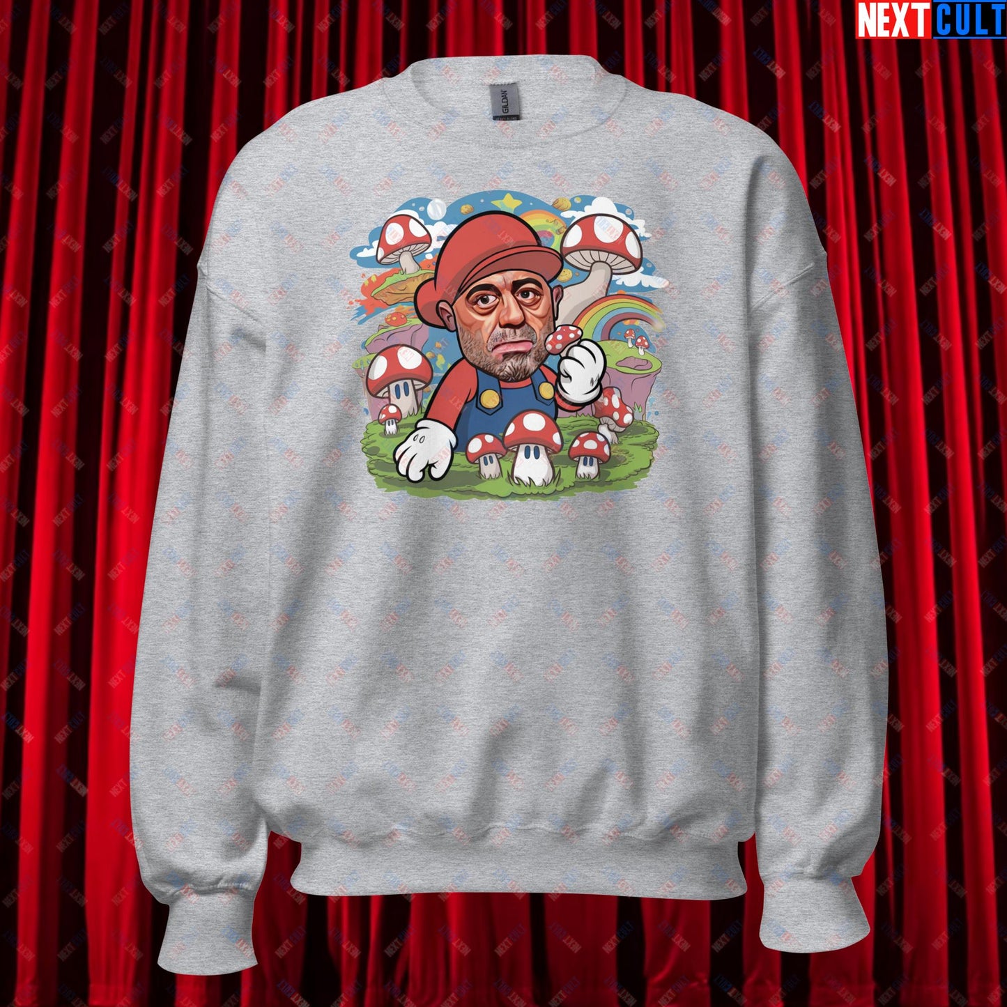 Joe Rogan Psilocybin Mushroom Funny Super Mario Magic Shrooms JRE Podcast Unisex Sweatshirt Sport Grey Sweatshirts Joe Rogan Podcasts Stand-up Comedy Video Games Next Cult Brand