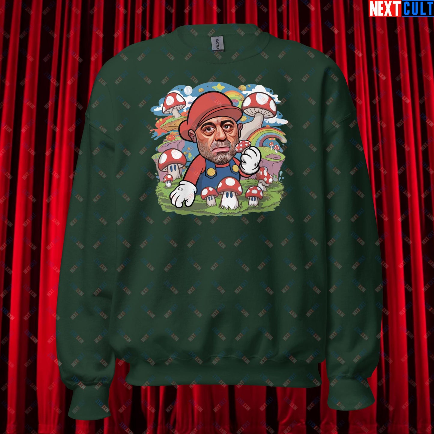 Joe Rogan Psilocybin Mushroom Funny Super Mario Magic Shrooms JRE Podcast Unisex Sweatshirt Forest Green Sweatshirts Joe Rogan Podcasts Stand-up Comedy Video Games Next Cult Brand