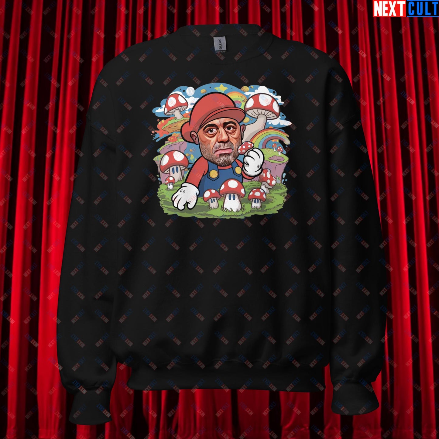 Joe Rogan Psilocybin Mushroom Funny Super Mario Magic Shrooms JRE Podcast Unisex Sweatshirt Black Sweatshirts Joe Rogan Podcasts Stand-up Comedy Video Games Next Cult Brand