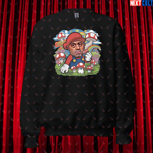 Joe Rogan Psilocybin Mushroom Funny Super Mario Magic Shrooms JRE Podcast Unisex Sweatshirt Black Sweatshirts Joe Rogan Podcasts Stand-up Comedy Video Games Next Cult Brand