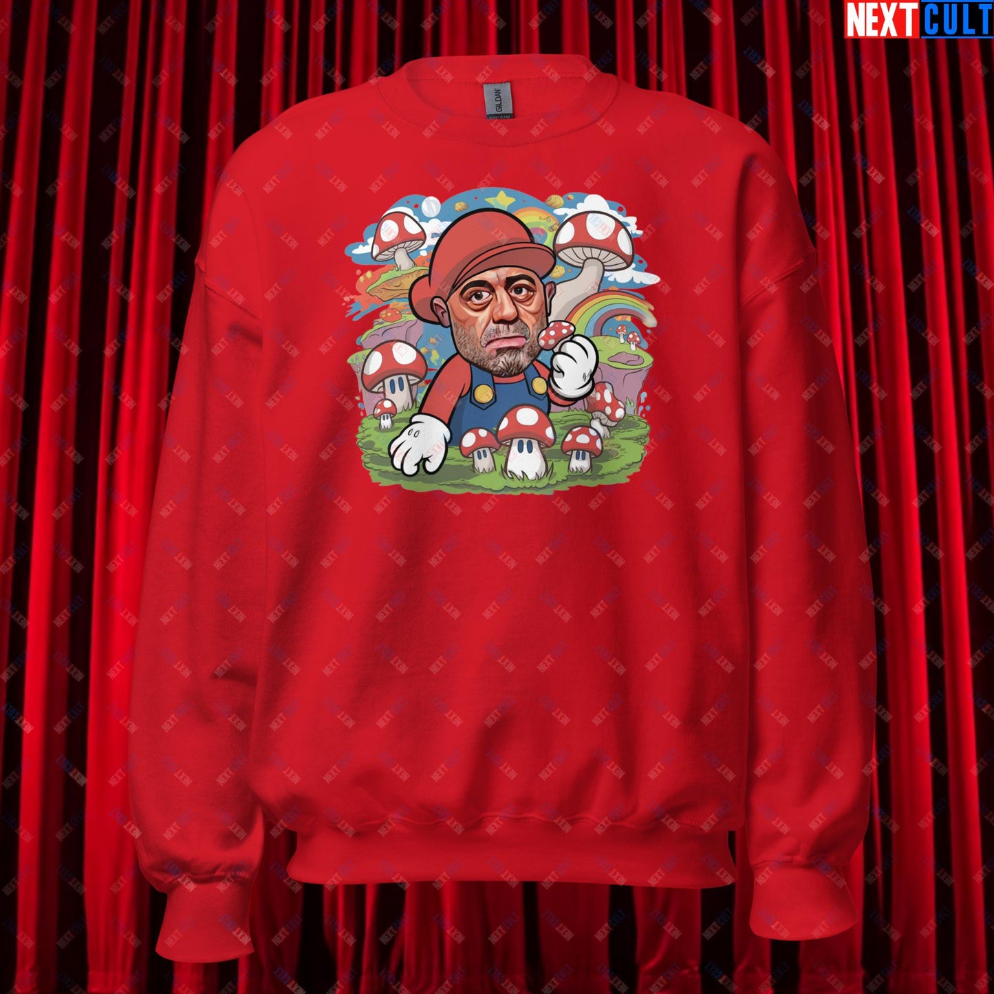 Joe Rogan Psilocybin Mushroom Funny Super Mario Magic Shrooms JRE Podcast Unisex Sweatshirt Red Sweatshirts Joe Rogan Podcasts Stand-up Comedy Video Games Next Cult Brand