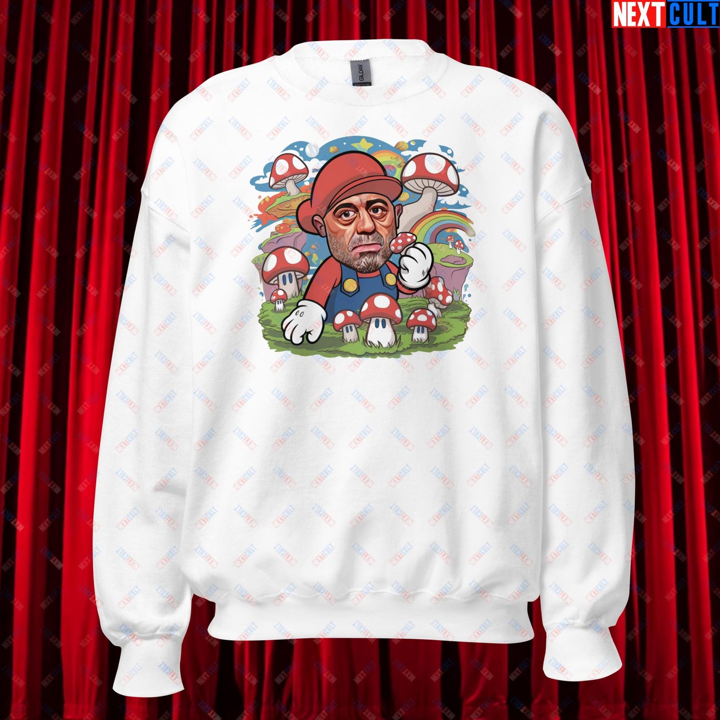 Joe Rogan Psilocybin Mushroom Funny Super Mario Magic Shrooms JRE Podcast Unisex Sweatshirt White Sweatshirts Joe Rogan Podcasts Stand-up Comedy Video Games Next Cult Brand