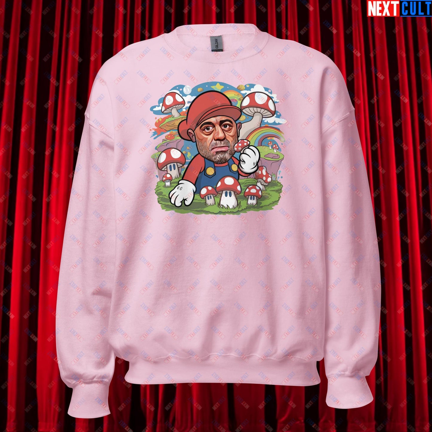Joe Rogan Psilocybin Mushroom Funny Super Mario Magic Shrooms JRE Podcast Unisex Sweatshirt Light Pink Sweatshirts Joe Rogan Podcasts Stand-up Comedy Video Games Next Cult Brand