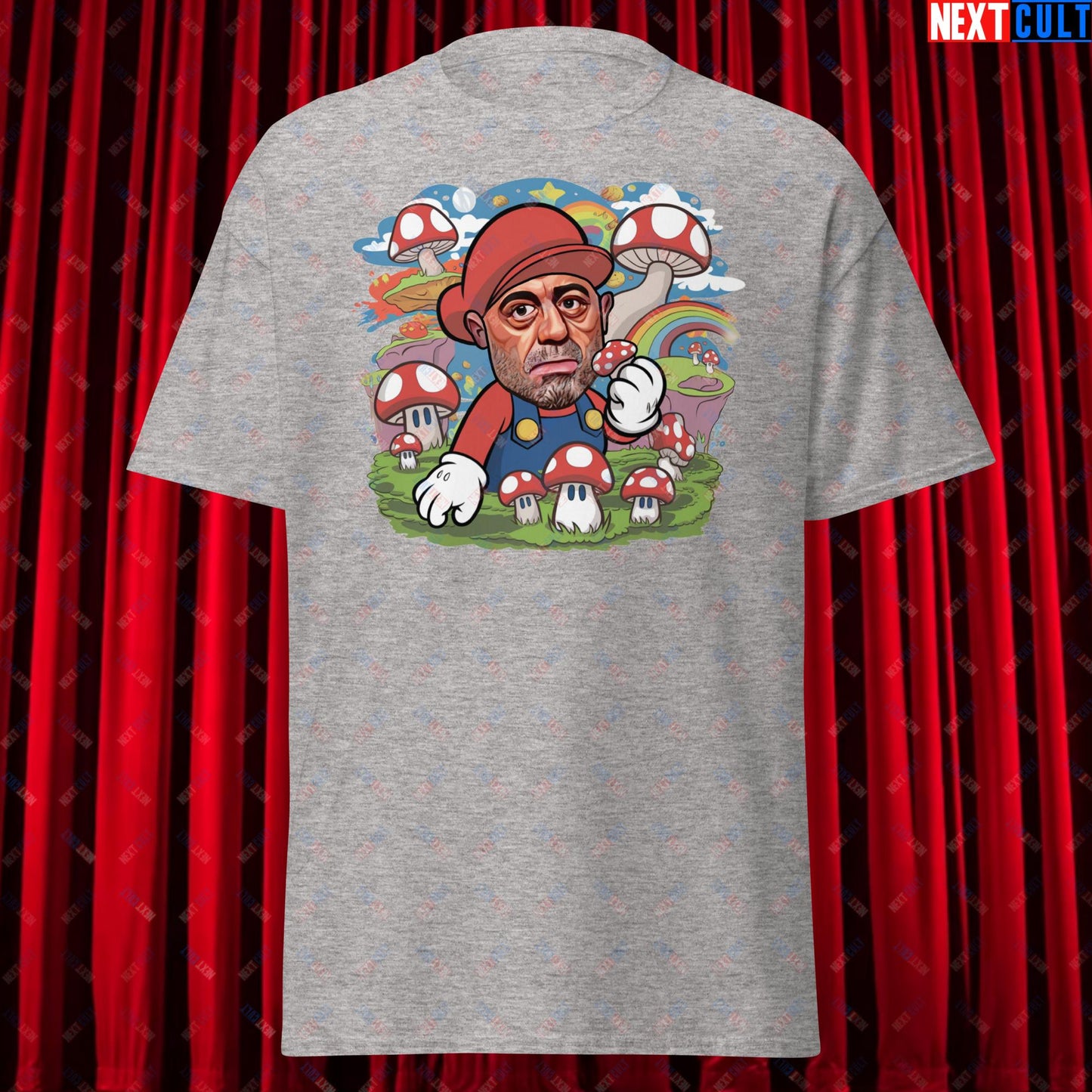 Joe Rogan Psilocybin Mushroom Funny Super Mario Magic Shrooms JRE Podcast Unisex shirt Sport Grey T-shirts Joe Rogan Podcasts Stand-up Comedy Video Games Next Cult Brand