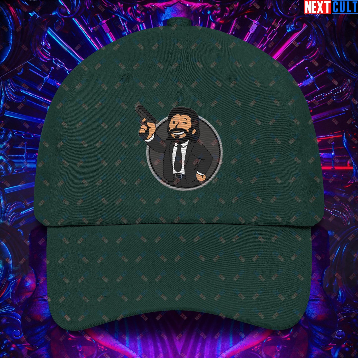 John Wick Vault Boy Fallout Funny Cartoon Mashup Dad hat Spruce Hats Fallout John Wick Keanu Reeves Movies Vault Boy Next Cult Brand