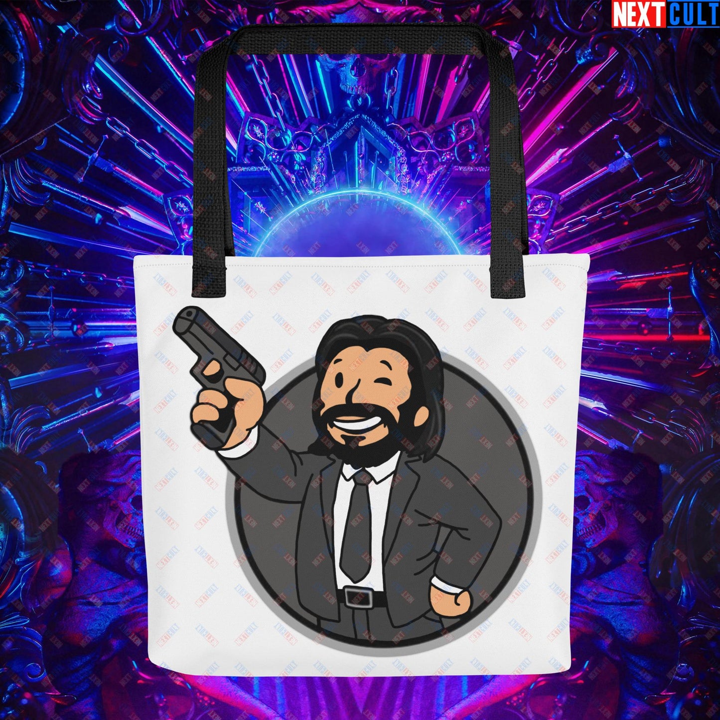 John Wick Vault Boy Fallout Funny Cartoon Mashup Tote bag Default Title Bags Fallout John Wick Keanu Reeves Movies Vault Boy Next Cult Brand