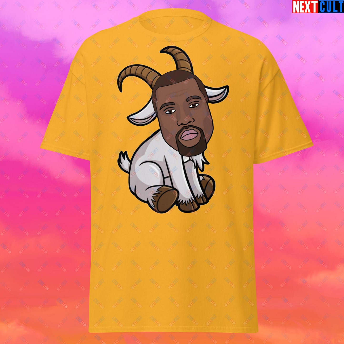 Kanye West G.O.A.T. Hip Hop Greatest of All Time Rap Music Funny Ye Unisex tee Gold T-shirts G.O.A.T. Kanye West Music Next Cult Brand