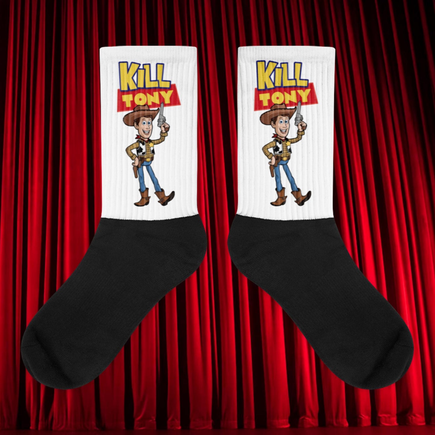 Kill Tony Hinchcliffe Toy Story Woody Funny Podcast Socks XL Socks Kill Tony Podcasts Stand-up Comedy Tony Hinchcliffe Next Cult Brand