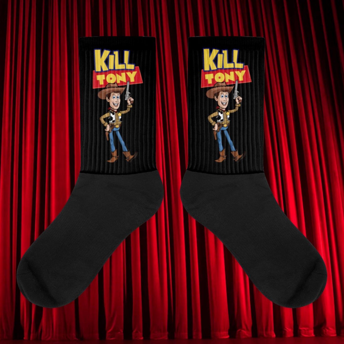 Kill Tony Hinchcliffe Toy Story Woody Funny Podcast Socks XL Socks Kill Tony Podcasts Stand-up Comedy Tony Hinchcliffe Next Cult Brand
