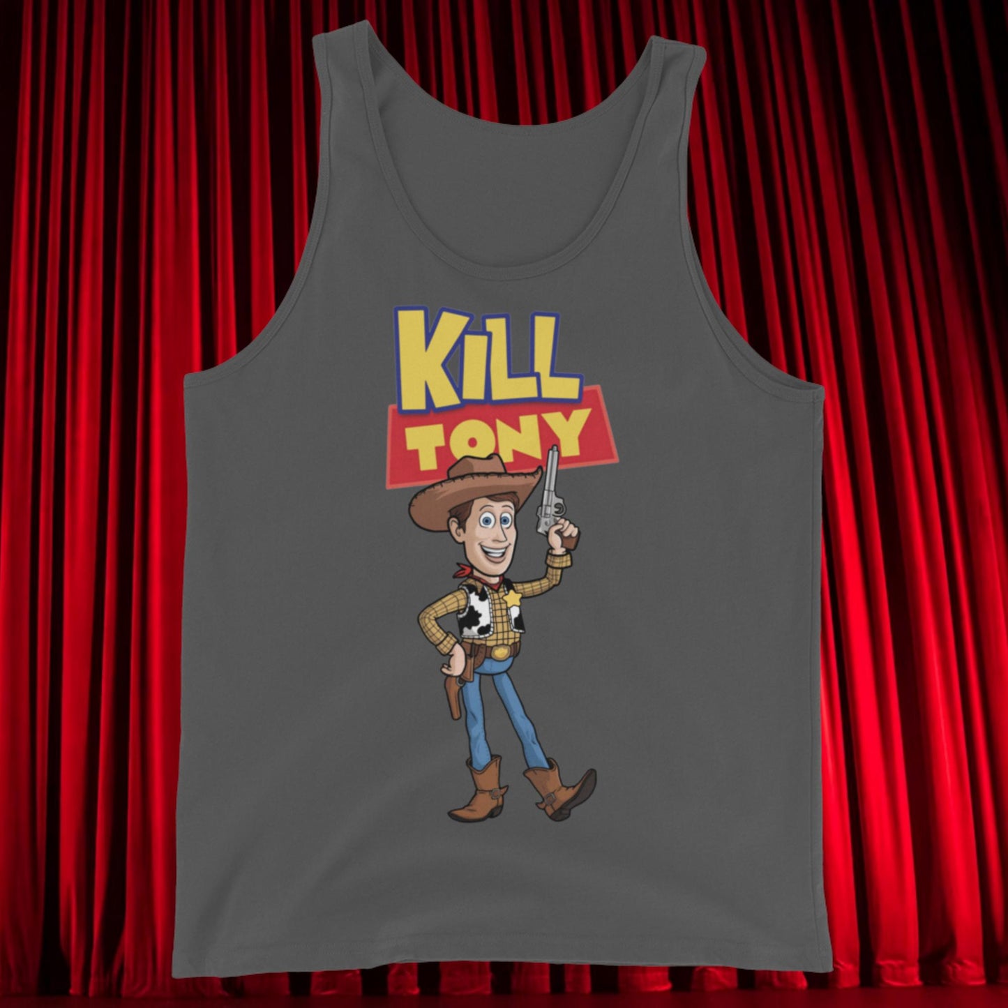 Kill Tony Hinchcliffe Toy Story Woody Funny Podcast Tank Top Asphalt Tank Tops Kill Tony Podcasts Stand-up Comedy Tony Hinchcliffe Next Cult Brand