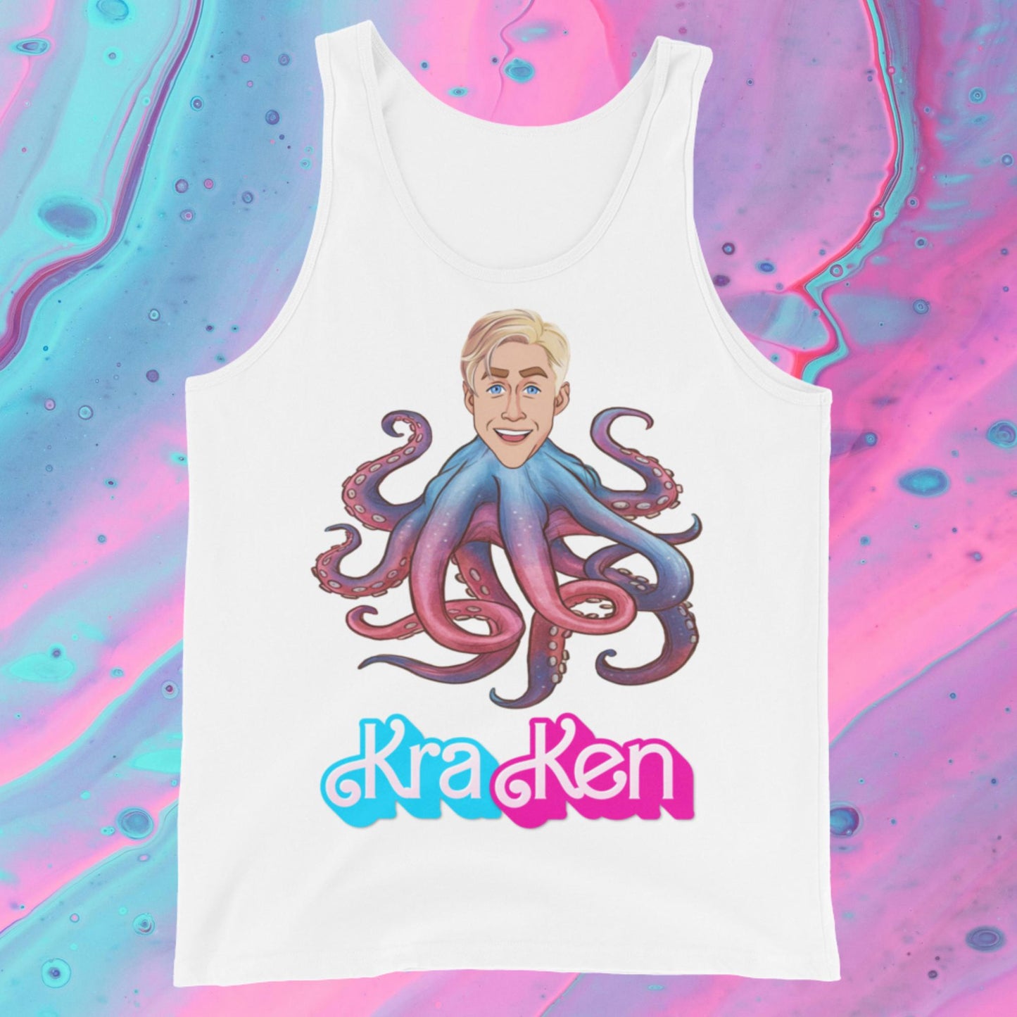 Kraken Ken Barbie Ryan Gosling Funny Tank Top White Tank Tops Barbie Ken Movies Ryan Gosling Next Cult Brand