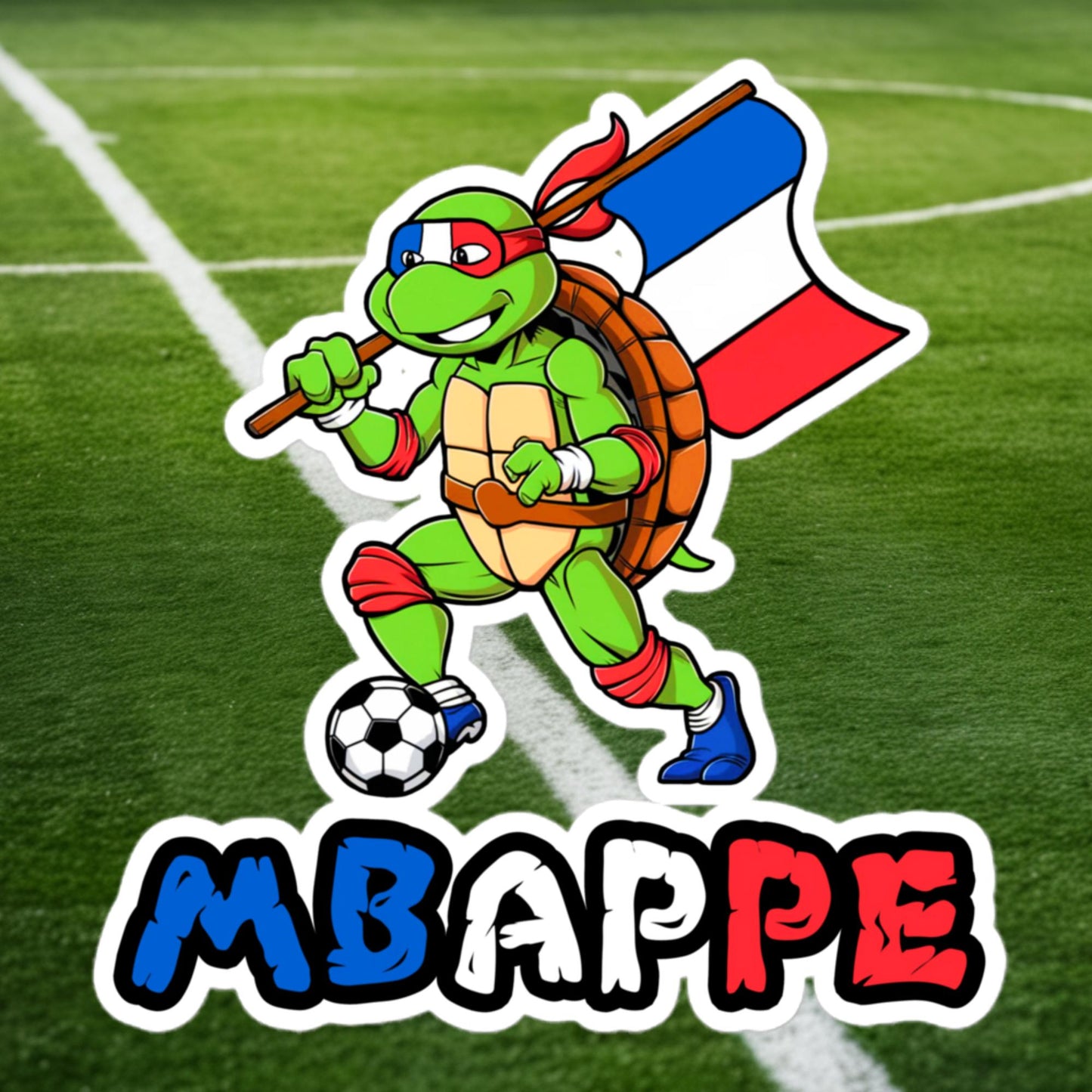 Kylian Mbappe Ninja Turtle Funny Football Euro 2024 France Soccer Bubble-free stickers 5.5″×5.5″ Stickers Football Kylian Mbappe Ninja Turtles Real Madrid Next Cult Brand