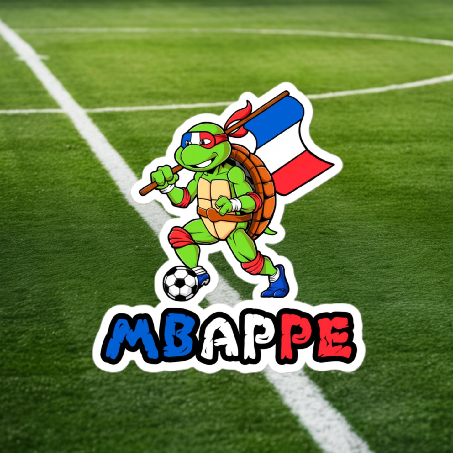 Kylian Mbappe Ninja Turtle Funny Football Euro 2024 France Soccer Bubble-free stickers 4″×4″ Stickers Football Kylian Mbappe Ninja Turtles Real Madrid Next Cult Brand