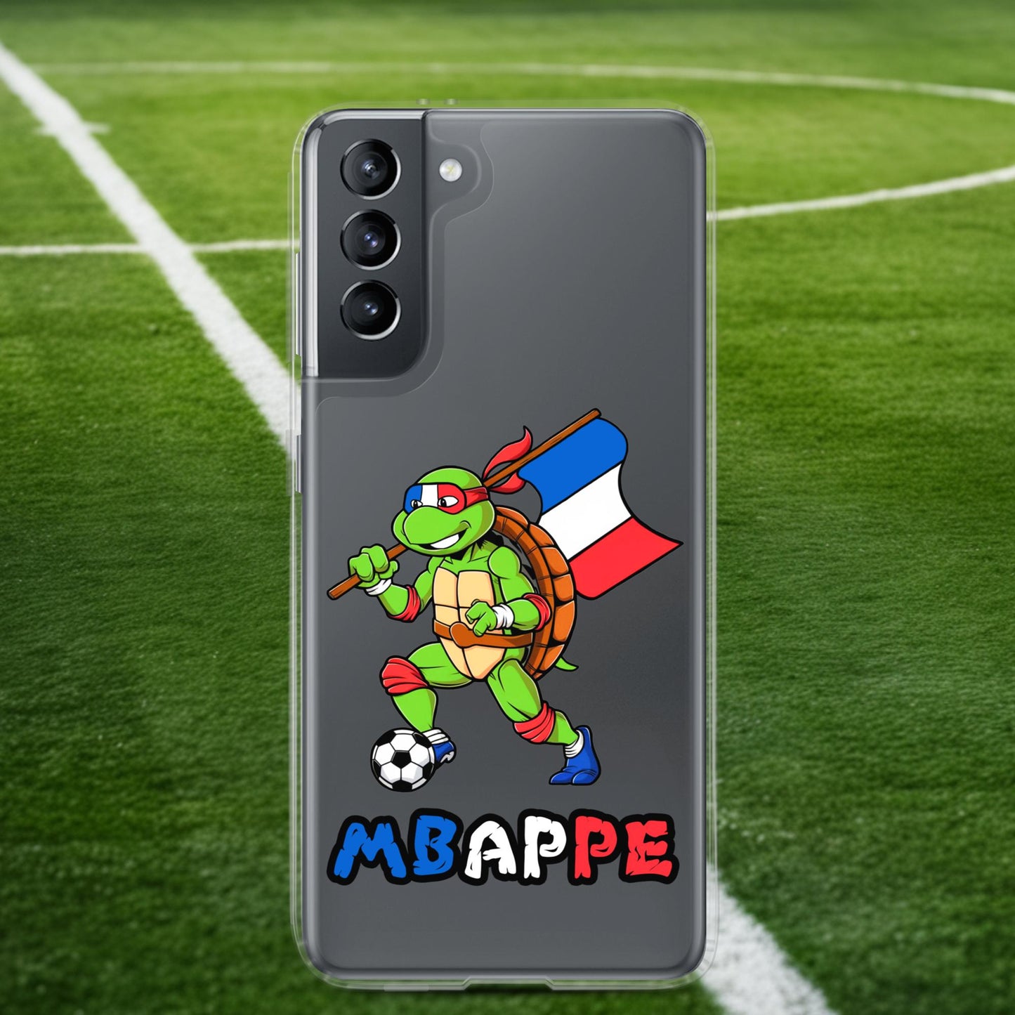 Kylian Mbappe Ninja Turtle Funny Football Euro 2024 France Soccer Clear Case for Samsung Samsung Galaxy S21 Mobile Phone Cases Football Kylian Mbappe Ninja Turtles Real Madrid Next Cult Brand