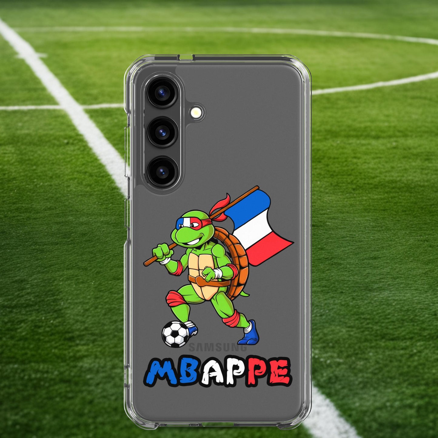 Kylian Mbappe Ninja Turtle Funny Football Euro 2024 France Soccer Clear Case for Samsung Samsung Galaxy S24 Mobile Phone Cases Football Kylian Mbappe Ninja Turtles Real Madrid Next Cult Brand