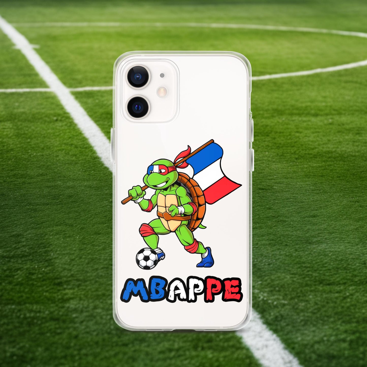 Kylian Mbappe Ninja Turtle Funny Football Euro 2024 France Soccer Clear Case for iPhone iPhone 12 Mobile Phone Cases Football Kylian Mbappe Ninja Turtles Real Madrid Next Cult Brand