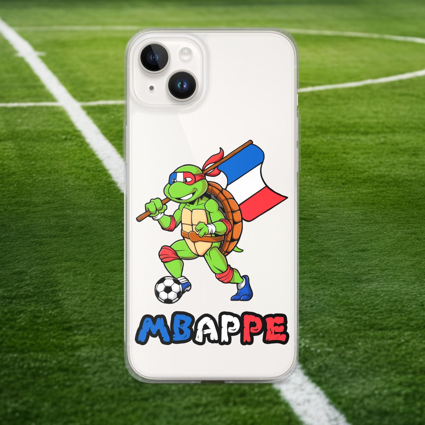 Kylian Mbappe Ninja Turtle Funny Football Euro 2024 France Soccer Clear Case for iPhone iPhone 14 Plus Mobile Phone Cases Football Kylian Mbappe Ninja Turtles Real Madrid Next Cult Brand