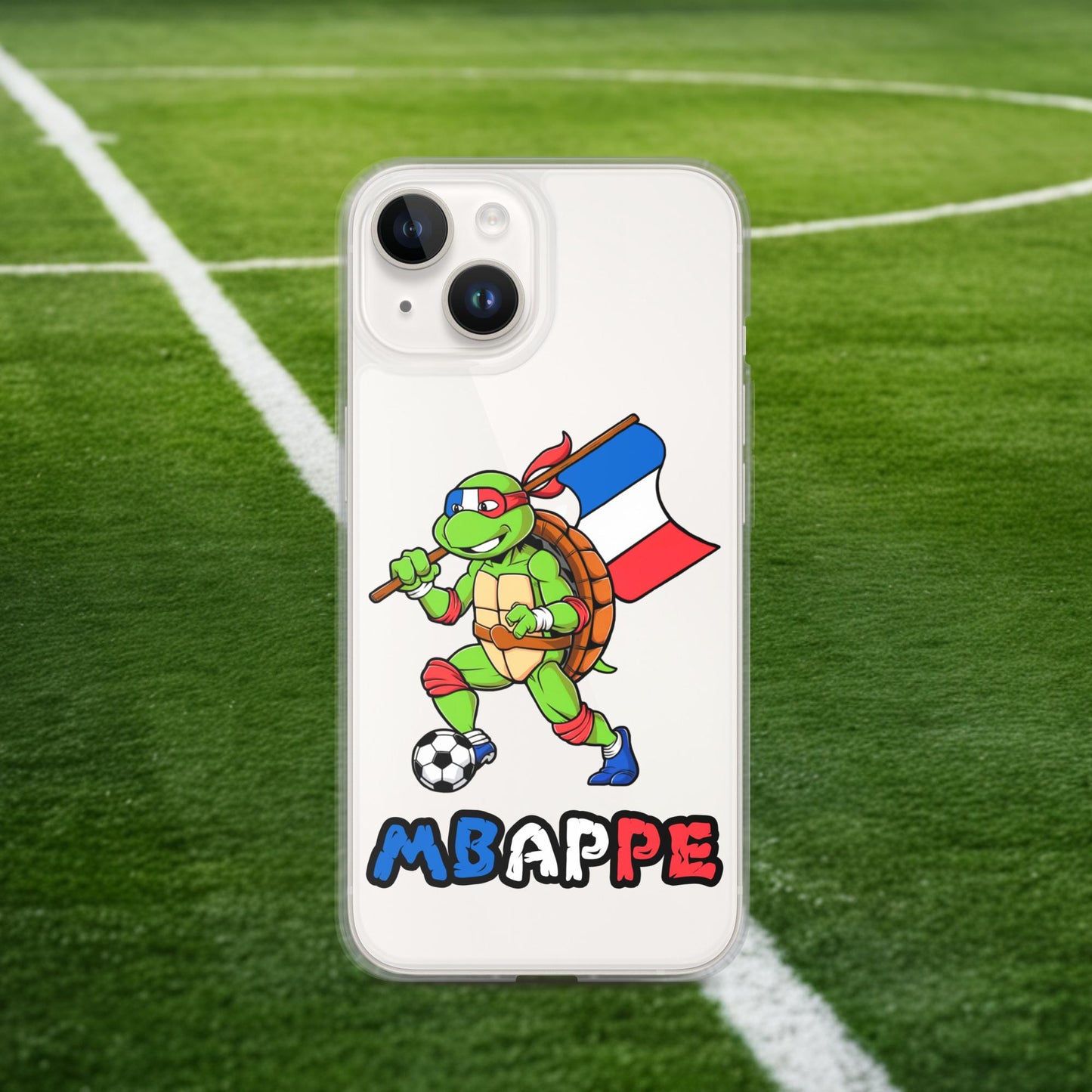 Kylian Mbappe Ninja Turtle Funny Football Euro 2024 France Soccer Clear Case for iPhone iPhone 14 Mobile Phone Cases Football Kylian Mbappe Ninja Turtles Real Madrid Next Cult Brand
