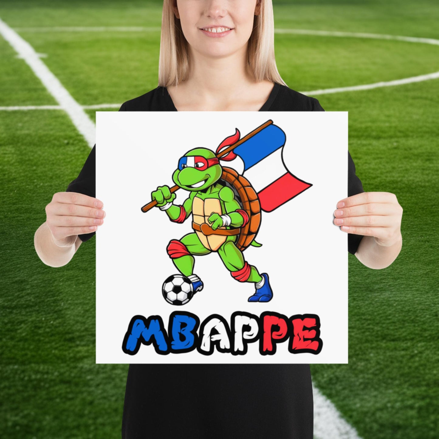 Kylian Mbappe Ninja Turtle Funny Football Euro 2024 France Soccer Poster 16″×16″ Posters Football Kylian Mbappe Ninja Turtles Real Madrid Next Cult Brand