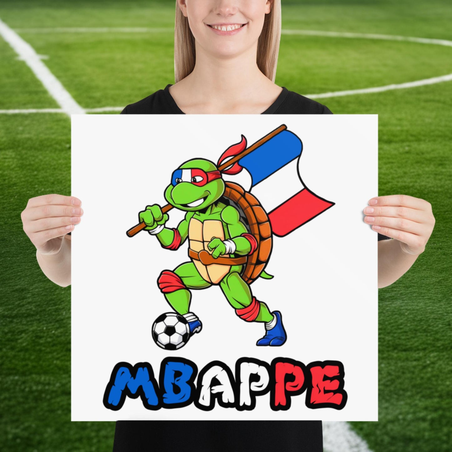 Kylian Mbappe Ninja Turtle Funny Football Euro 2024 France Soccer Poster 18″×18″ Posters Football Kylian Mbappe Ninja Turtles Real Madrid Next Cult Brand