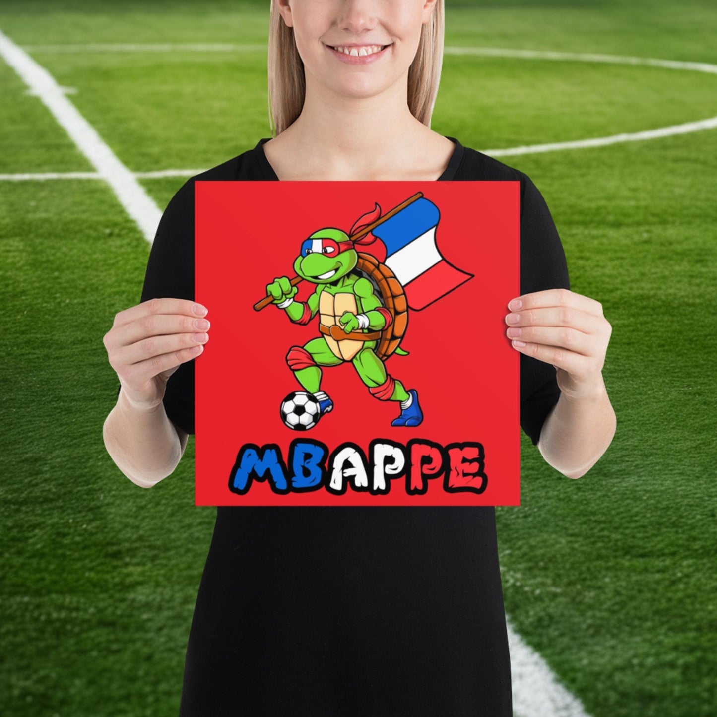 Kylian Mbappe Ninja Turtle Funny Football Euro 2024 France Soccer Poster 12″×12″ Posters Football Kylian Mbappe Ninja Turtles Real Madrid Next Cult Brand